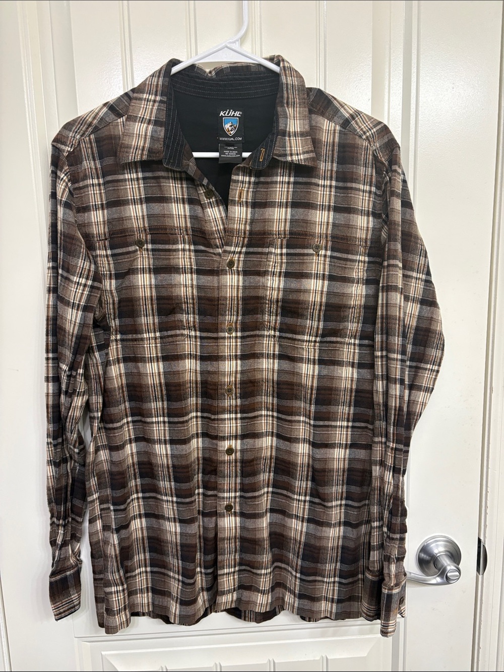 Kuhl Men's Brown and Cream Plaid Button-Down Shirt